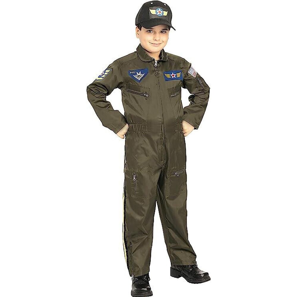 Rubie's Air Force Fighter Pilot Flight‎ Suit & Hat Child Costume Kids Size Large